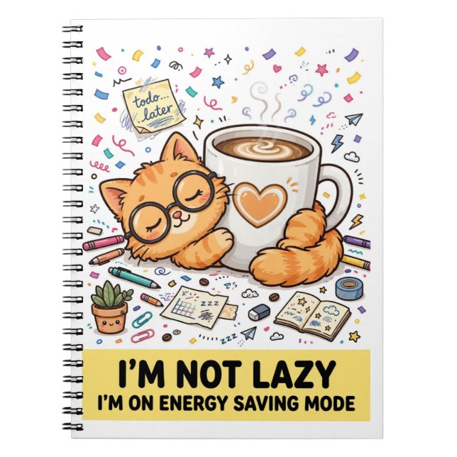 Cuaderno Not Lazy - Energy Saving Cat Notebook (Frente)