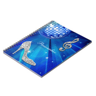 Cuaderno Nota brillante y tacón de aguja azules/de plata d
