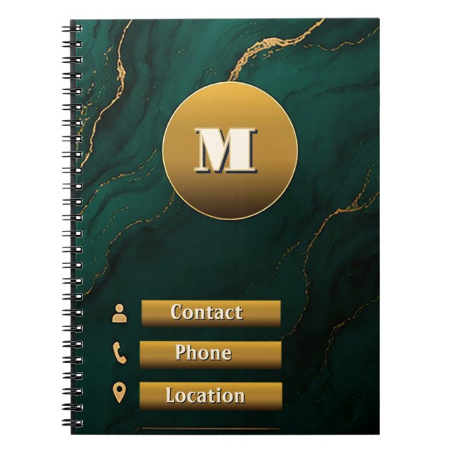 Cuaderno 💚 Nota Comercial de Mármol Dorado con Fondo Esmer (Frente)
