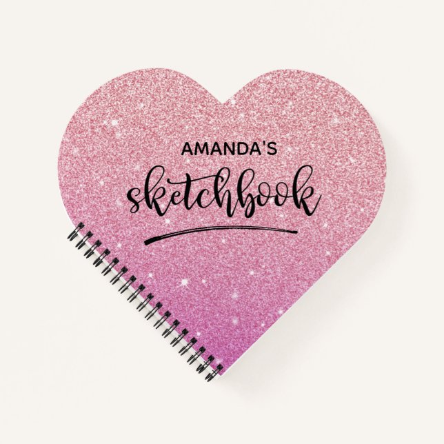 Cuaderno Nota de esbozo Purpurina rosa elegante personaliza (Anverso)