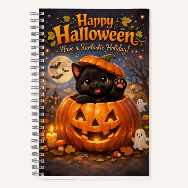 Cuaderno Nota espiral caprichosa de feliz Halloween (Anverso)