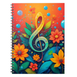 Cuaderno Nota Musical Artística Rodeada De Flores Coloridas