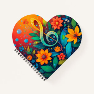 Cuaderno Nota Musical Artística Rodeada De Flores Coloridas