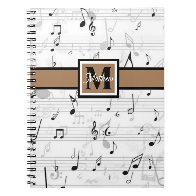 Cuaderno Nota musical en blanco y negro Monograma de música (Frente)