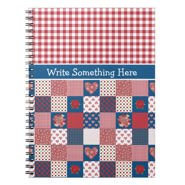 Cuaderno Nota para personalizar: Corazones, Rosas, Gingham (Frente)