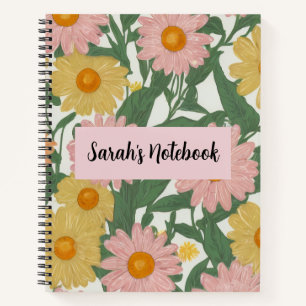 Cuaderno Nota personalizada floral de margarita amarilla y 