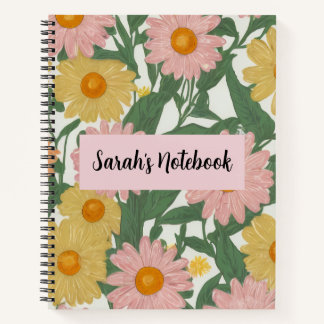 Cuaderno Nota personalizada floral de margarita amarilla y