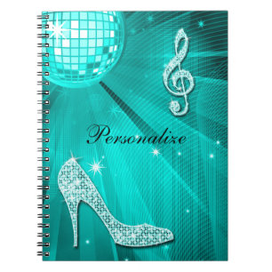 Cuaderno Nota y tacón de aguja verde azulados brillantes d