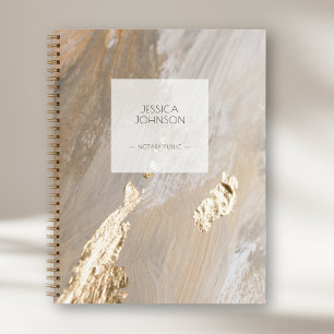 Cuaderno Notario Público Nombre Acuarela Dorado Beige Elega