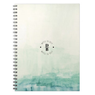 Cuaderno Notas azules del monograma de Ombre de la acuarela