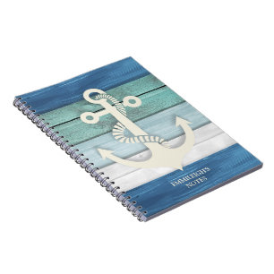 Cuaderno Notas de Ancla de Madera Deteriorada Azul Náutico