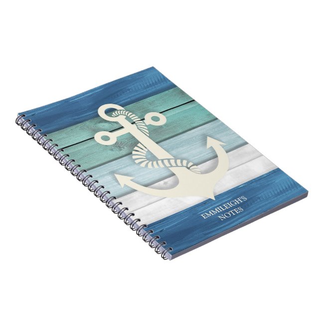 Cuaderno Notas de Ancla de Madera Deteriorada Azul Náutico  (Lado Derecho)
