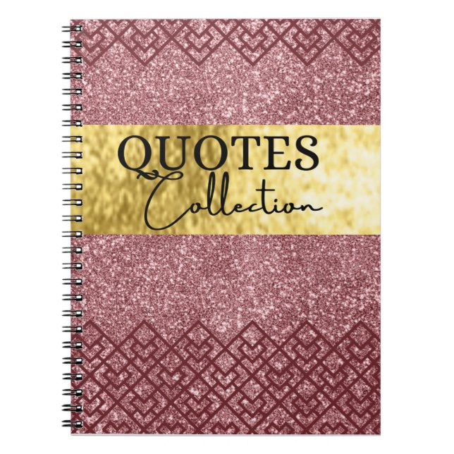 Cuaderno notas de colección de citas de purpurina rosa (Frente)
