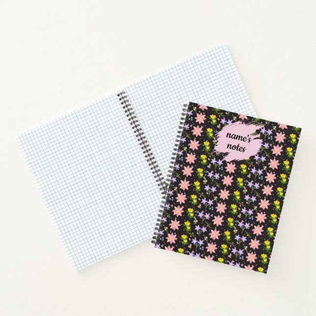 Cuaderno Notas de Custom Name - Botánica Floral Oscura Eleg (Interior)