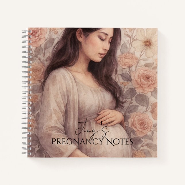 Cuaderno Notas de embarazo, mujer asiática embarazada (Anverso)