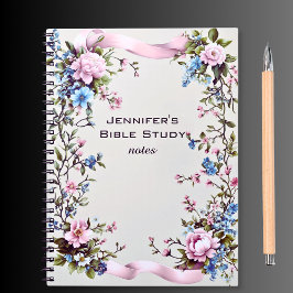 Cuaderno Notas de estudio bíblico de cinta rosa elegante fl