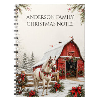 Cuaderno Notas de granero rojo de Navidad Caballo Blanco | 