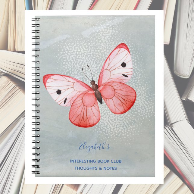 Cuaderno Notas de lectura del club de libros Mariposa rosa (Book Club - Beautiful pink butterfly is perfect for readers to journal and add notes. Monogrammed. )