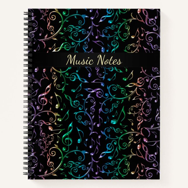 Cuaderno Notas de música arcoiris personalizadas (Anverso)