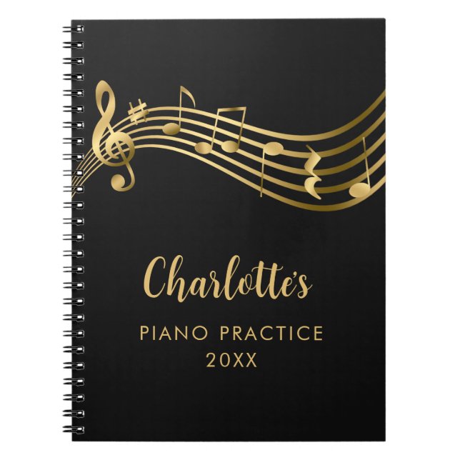 Cuaderno Notas de Música de Práctica de Piano de Oro Profes (Frente)