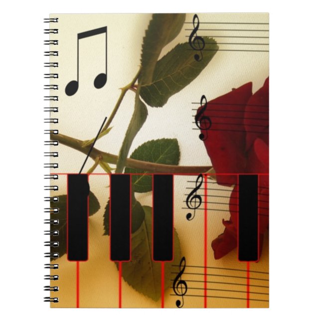 Cuaderno Notas de música Teclado Rojo Rosa Blossom Destiny (Frente)
