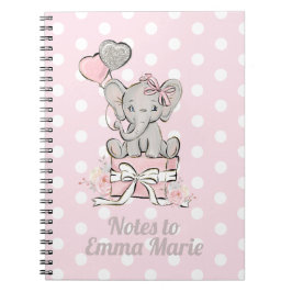 Cuaderno Notas de niña elefante rosa plateado para
