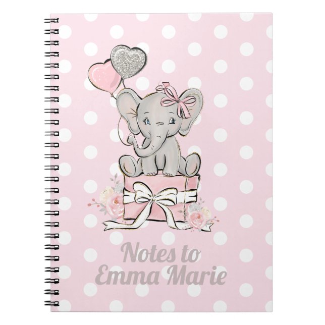Cuaderno Notas de niña elefante rosa plateado para (Frente)
