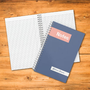 Cuaderno Notas de nombre completo monogramadas en rosa azul