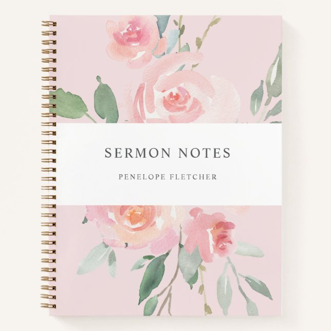 Cuaderno Notas de Sermón Acuarela Floral Rosa Beige  (Anverso)