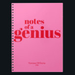 Cuaderno Notas de un Genius Funny Modern Bold Red - Hot Pin<br><div class="desc">NewParkLane - Añade color a tu vida,  con este moderno cuaderno personalizado,  con la graciosa cita 'Notas de un genio' en tipografía en negrita roja contra un fondo rosado caliente. Consulte esta colección para ver los elementos coincidentes.</div>