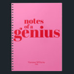 Cuaderno Notas de un Genius Funny Modern Bold Red - Hot Pin<br><div class="desc">NewParkLane - Añade color a tu vida,  con este moderno cuaderno personalizado,  con la graciosa cita 'Notas de un genio' en tipografía en negrita roja contra un fondo rosado caliente. Consulte esta colección para ver los elementos coincidentes.</div>