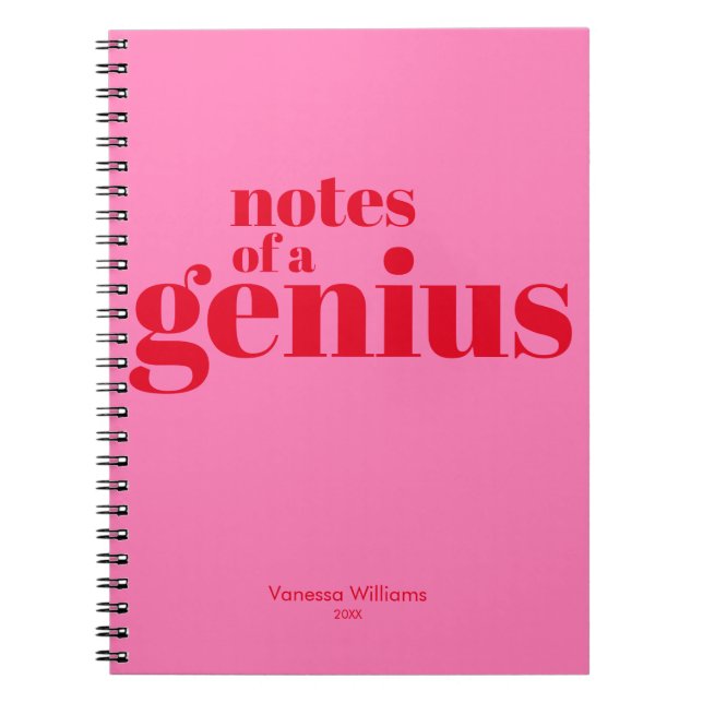 Cuaderno Notas de un Genius Funny Modern Bold Red - Hot Pin (Frente)