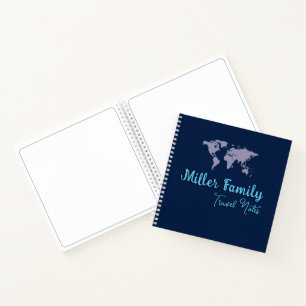 Cuaderno Notas de viaje familiares Mapa del mundo azul