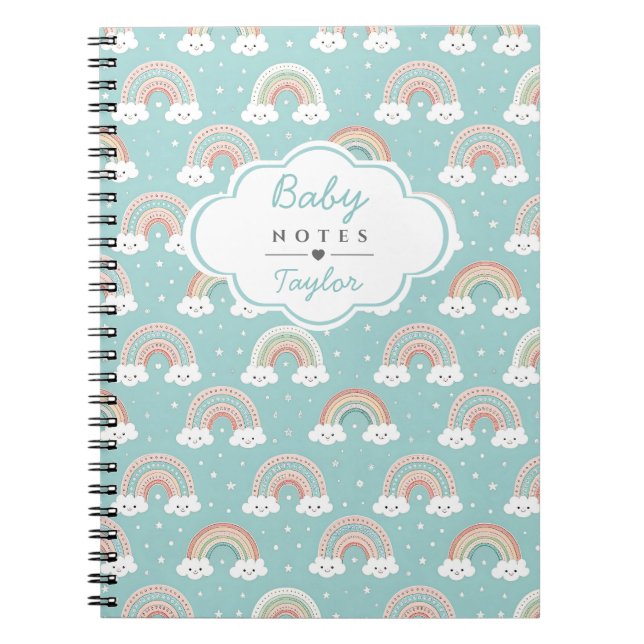 Cuaderno Notas del bebé Pastel Arcoíris Diario Nombre Perso (Frente)