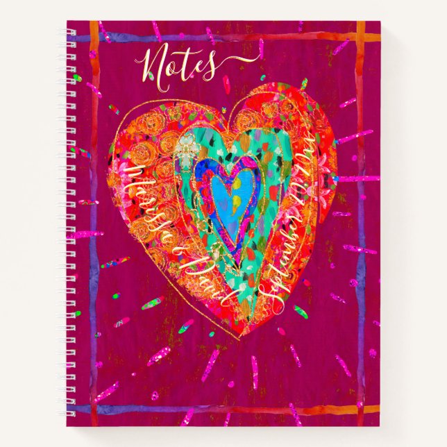 Cuaderno Notas del corazón de la turquesa rosa de Hippie Re (Anverso)