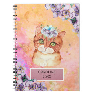 Cuaderno Notas diarias del Chica naranja Cat & Violet Flowe