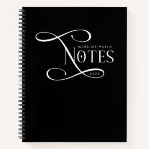 Cuaderno Notas Elegantes Modernas Personalizadas Blanco Neg