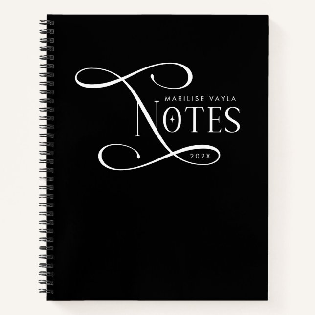Cuaderno Notas Elegantes Modernas Personalizadas Blanco Neg (Anverso)