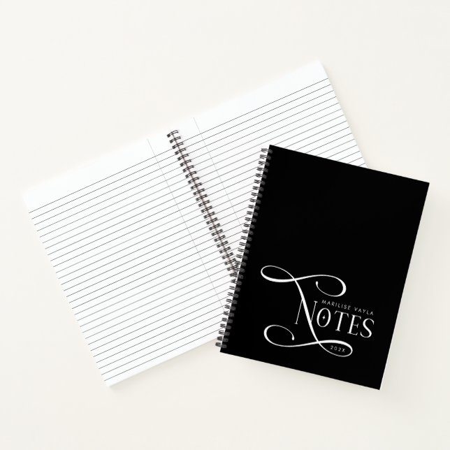 Cuaderno Notas elegantes modernas personalizadas negro blan (Interior)