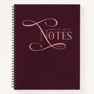 Cuaderno Notas Elegantes Modernas Personalizadas Rosa Burde