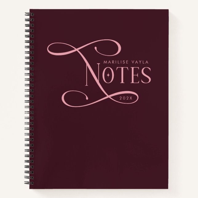 Cuaderno Notas Elegantes Modernas Personalizadas Rosa Burde (Anverso)