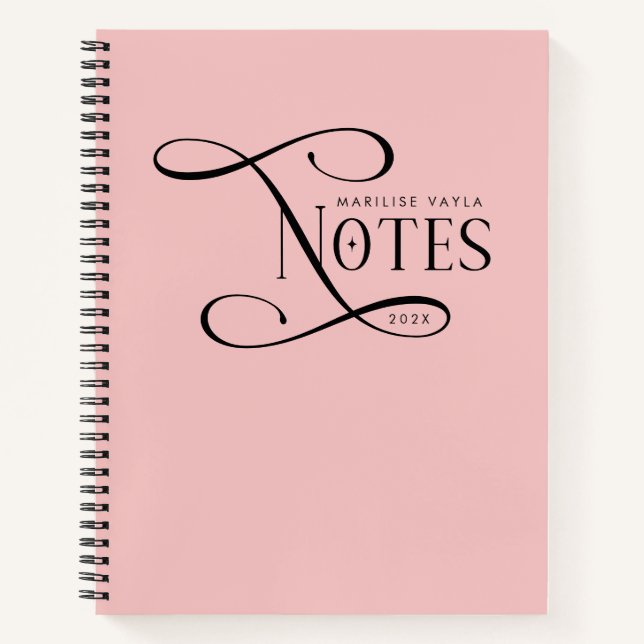 Cuaderno Notas Elegantes Modernas Personalizadas Rosa Rubor (Anverso)