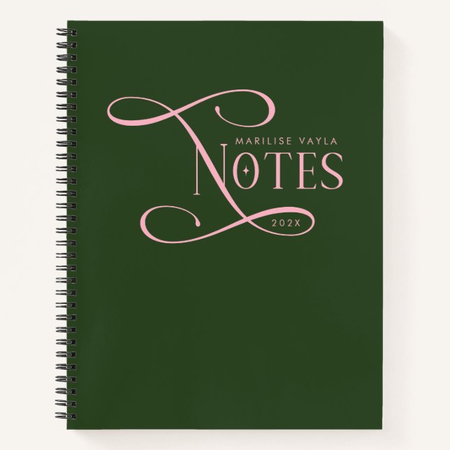 Cuaderno Notas Elegantes Modernas Personalizadas Verde Rosa (Anverso)