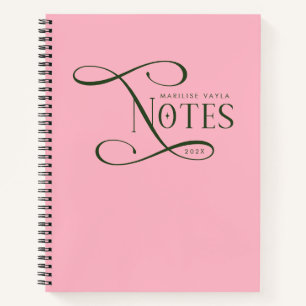 Cuaderno Notas elegantes modernas personalizadas verde rosa