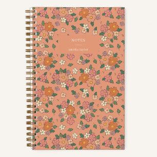 Cuaderno Notas florales de melocotón retro personalizadas