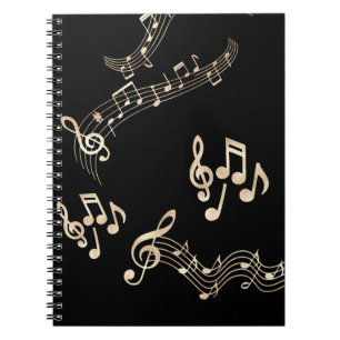 Cuaderno Notas musicales doradas sobre negro