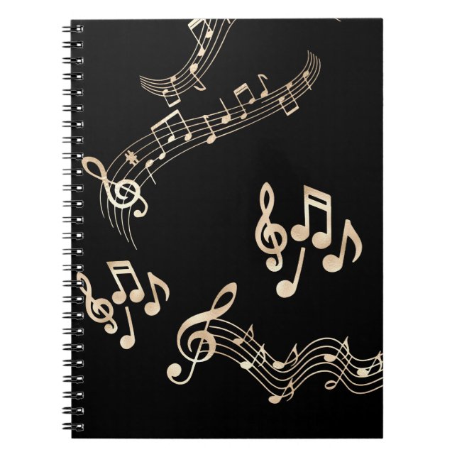 Cuaderno Notas musicales doradas sobre negro (Frente)