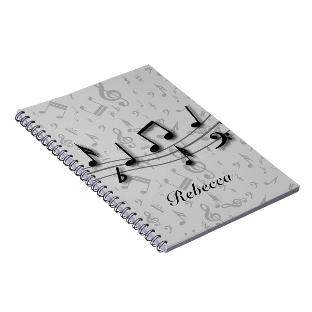 Cuaderno Notas musicales en negro y gris personalizadas (Lado Derecho)