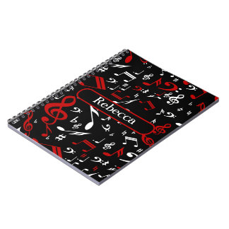 Cuaderno Notas musicales personalizadas en blanco y negro