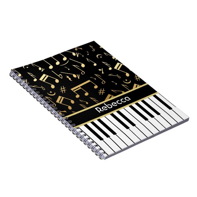Cuaderno Notas musicales y claves de piano negro y oro (Lado Derecho)